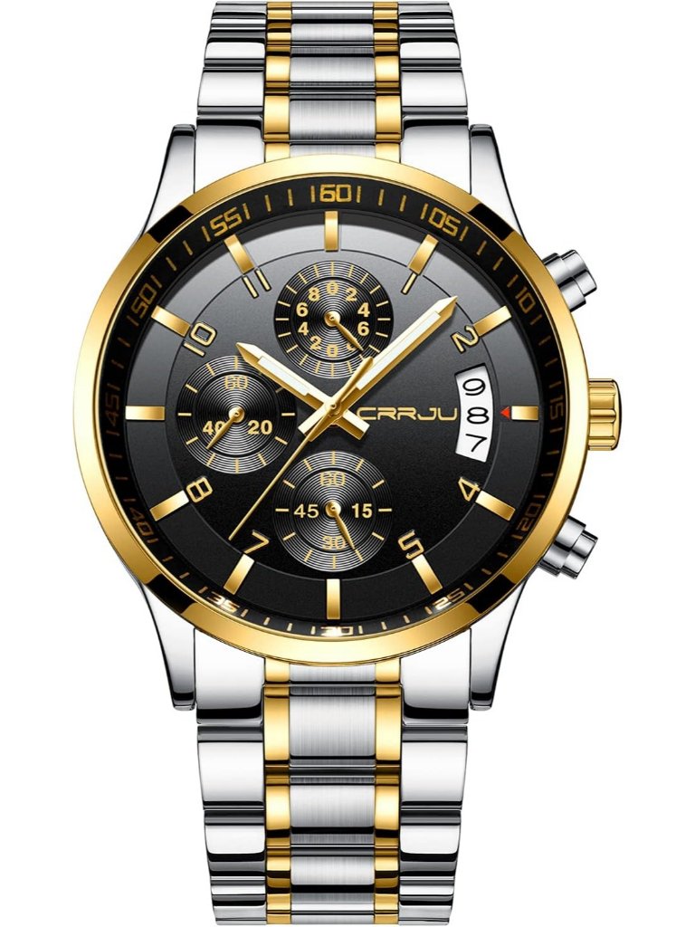 Mens Silver And Black Analog Stainless Steel Waterproof Chronograph Wrist Watch